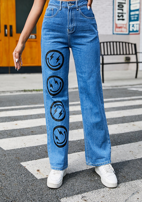 Street Jeans Women's Straight Trousers Blue - ROUTINE FASHION